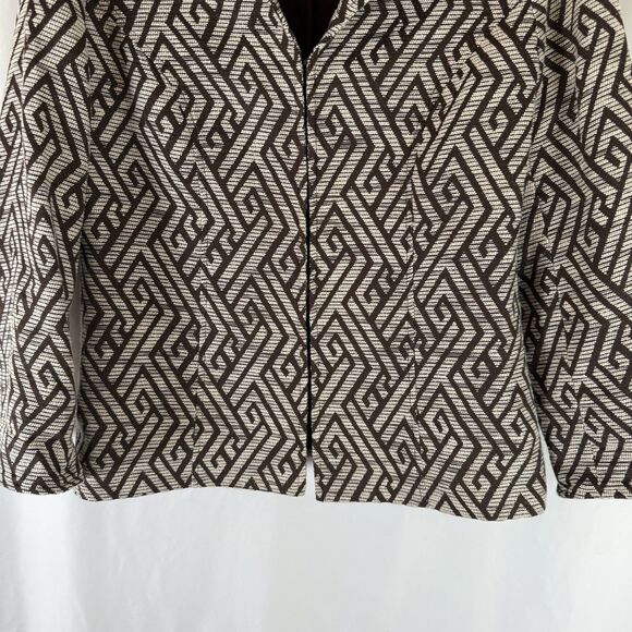 Chico's Blazer Jacket Women's 8 Brown Textured Woven Hook Eye Collared Long Slv - Picture 3 of 12
